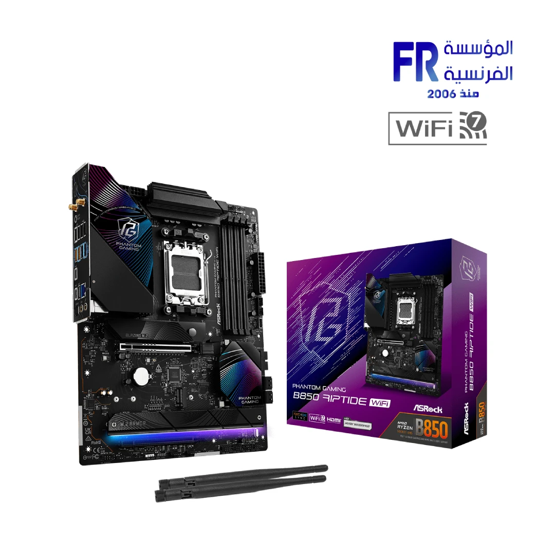 ASRock Phantom Gaming B850 Riptide WiFi DDR5 PCIe 5.0 WiFi 7 2.5G LAN Socket AM5 Motherboard