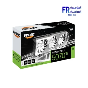 Third product view of the white INNO3D GeForce RTX 5070 Ti X3 OC 16GB GDDR7 graphics card