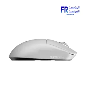 Side view of the white Logitech G PRO X SUPERLIGHT 2c wireless gaming mouse