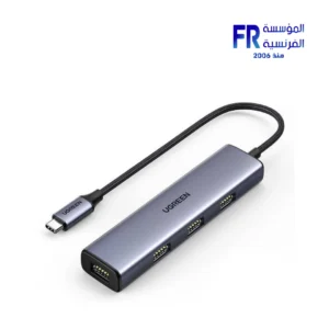 Ugreen CM473 4 Port USB 3.0 High Speed 5Gbps Data Transfer Aluminum Alloy Case With USB C External Power Port Plug and Play 20cm Cable Gray USB Hub