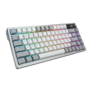 ASUS ROG Azoth Moonlight White 75 percent mechanical keyboard angled left view