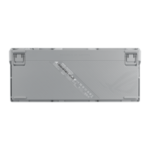 Bottom of the ASUS ROG Azoth Moonlight White mechanical keyboard showing feet and underside
