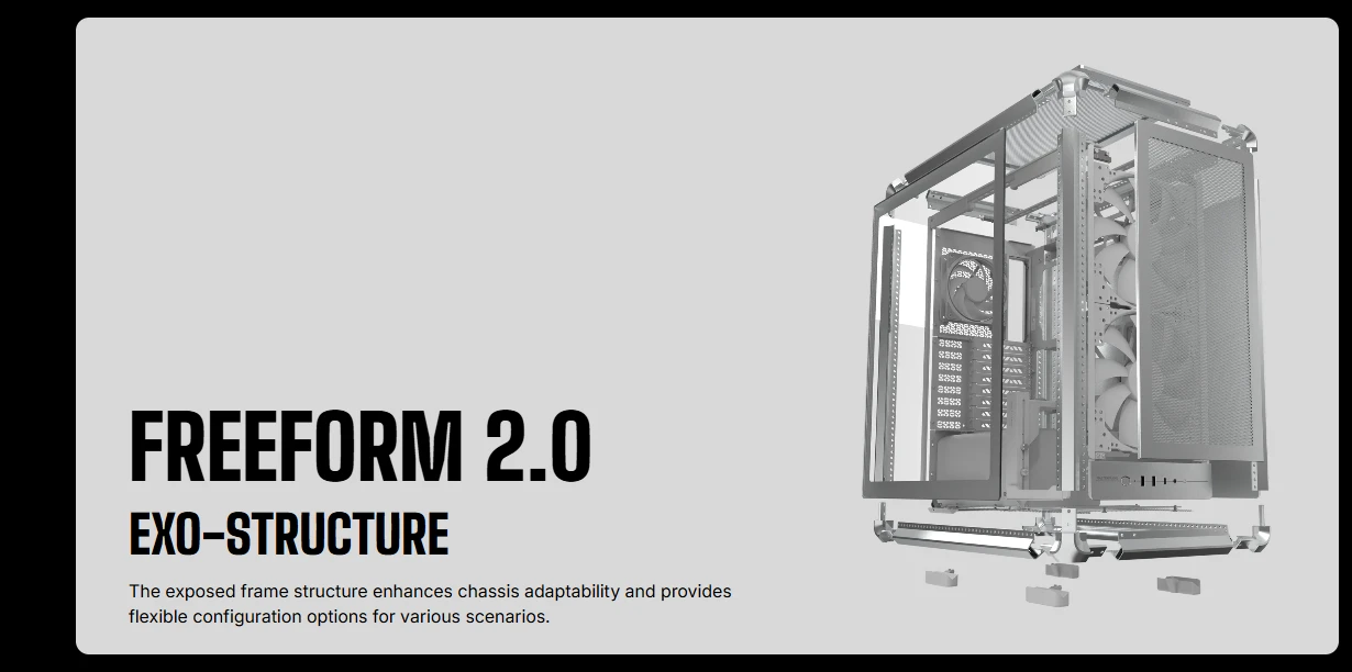 Cooler Master FreeForm 2.0 exo-structure with exposed frame for flexible PC case configurations