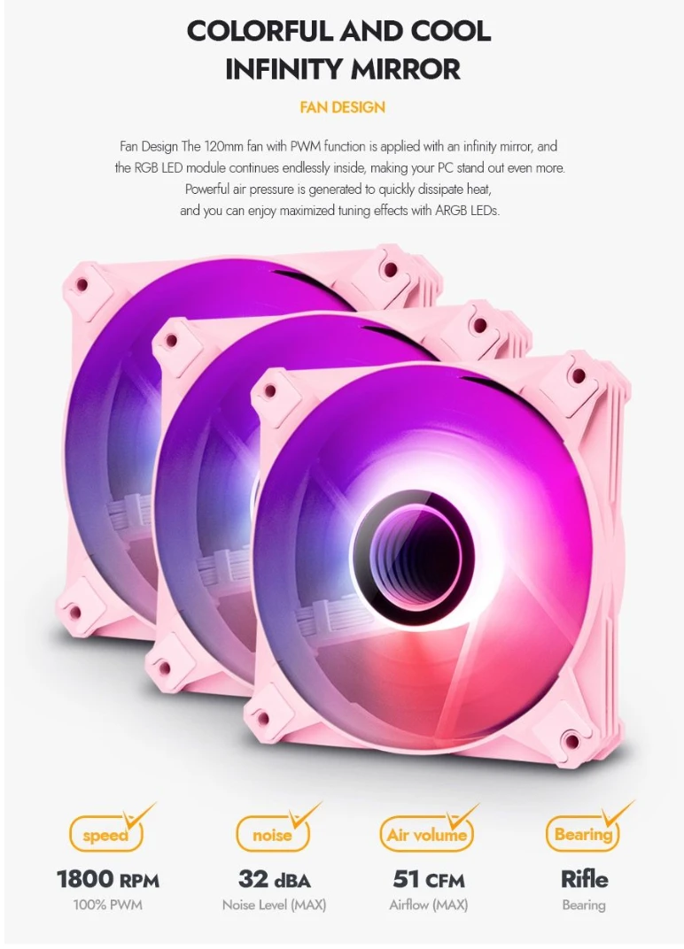 DarkFlash 120mm ARGB infinity mirror PWM fan with customizable lighting
