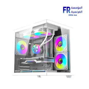 DarkFlash B275 white mATX mid-tower PC case with pillar-less panoramic glass panels, view 1
