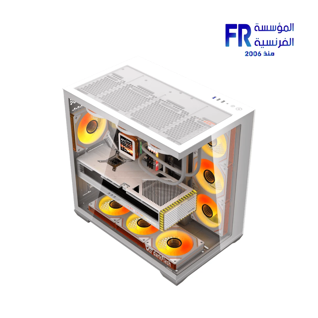 DarkFlash C280 Eatx Pillar Less Panoramic Glass Back Connect Support Vertical Gpu Type C White Mid Tower Case - الصورة 3