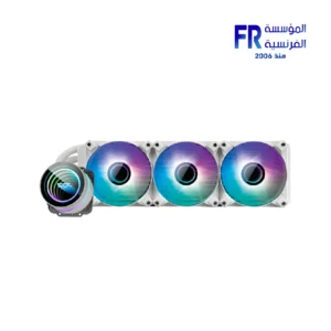 DarkFlash Twister DXV2.6 white 360mm liquid CPU cooler with infinity-mirror pump and ARGB fans, view 3