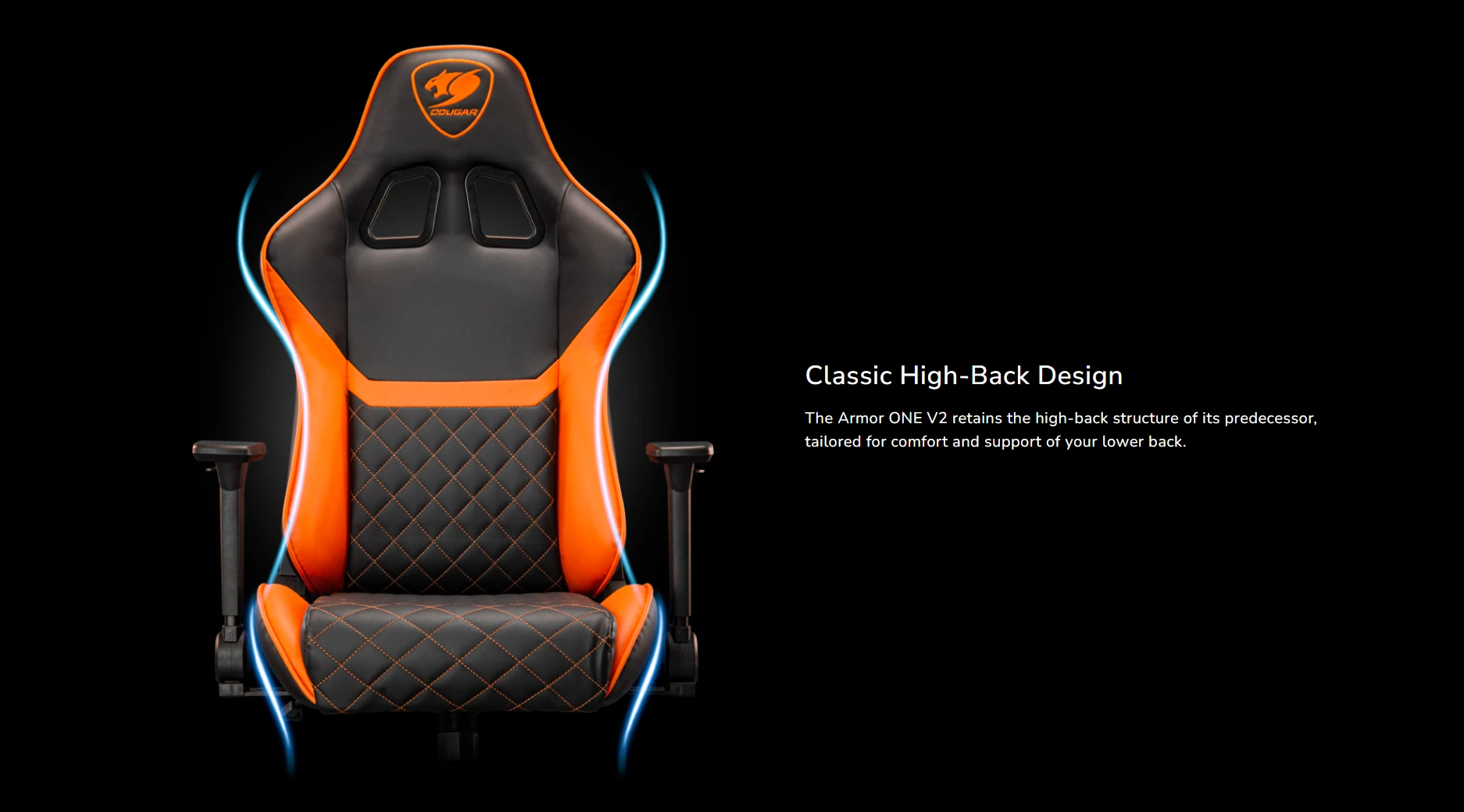 COUGAR Armor One V2 F black gaming chair with classic high-back ergonomic design