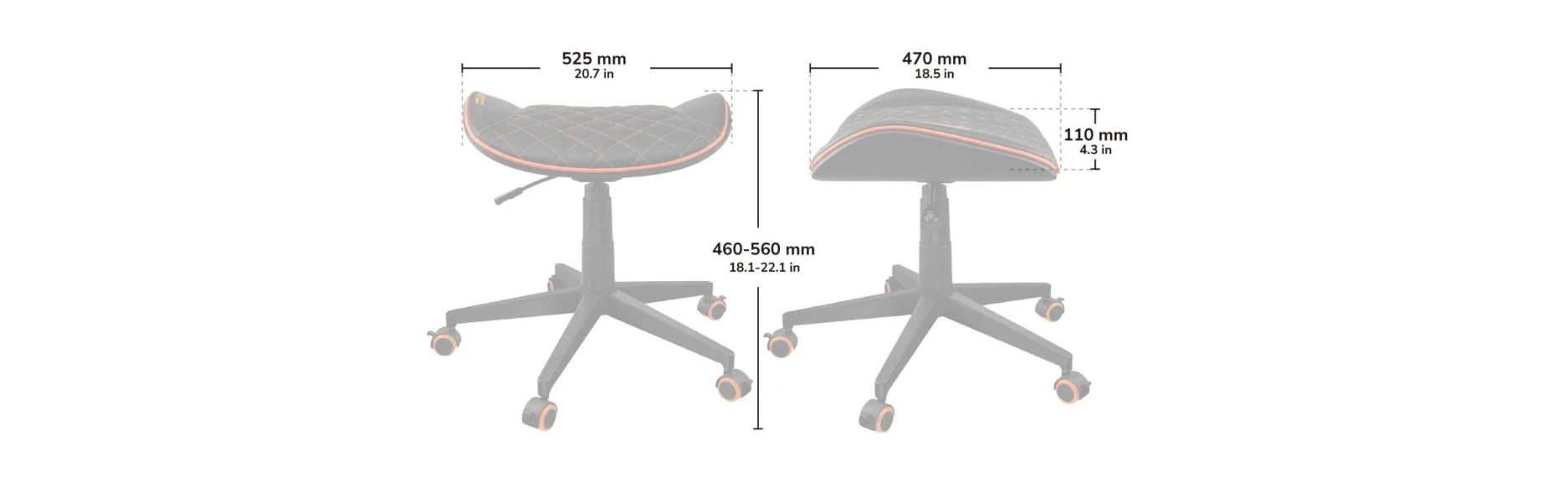 COUGAR Crosser gaming stool dimensions and size chart