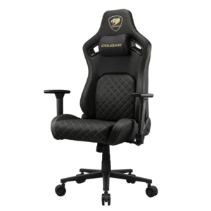 Cougar Defensor Gold CGR-DFL-GLB gaming chair reclined with gold stitching