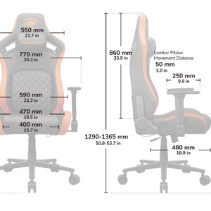 COUGAR Defensor Gray F chair dimension diagram