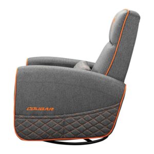 Cougar Fidom gray imitation-linen gaming chair with Trimotion base and orange trim