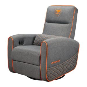 Cougar Fidom CGR-FDF-GRO gray imitation-linen gaming chair from an angled front view