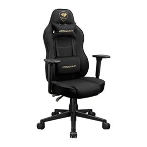 Cougar Fusion One Gold F gaming chair in black with gold accents and imitation-linen upholstery