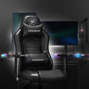 Cougar Fusion S black gaming chair with 3D curved lumbar support