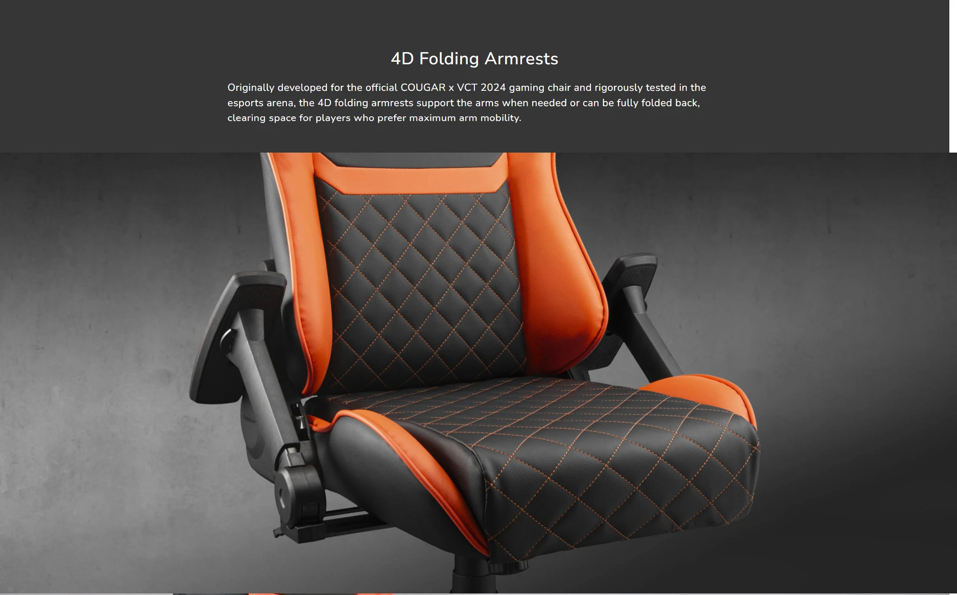COUGAR 4D folding armrests developed for VCT 2024 esports gaming chair