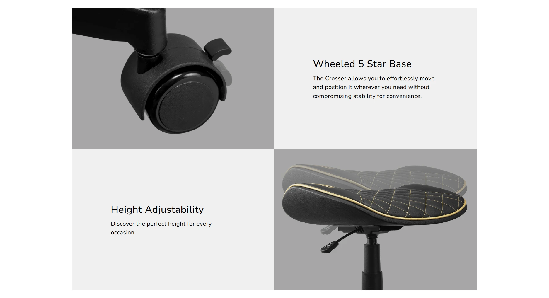 COUGAR Crosser Gold saddle seat with wheeled 5-star base and height adjustability