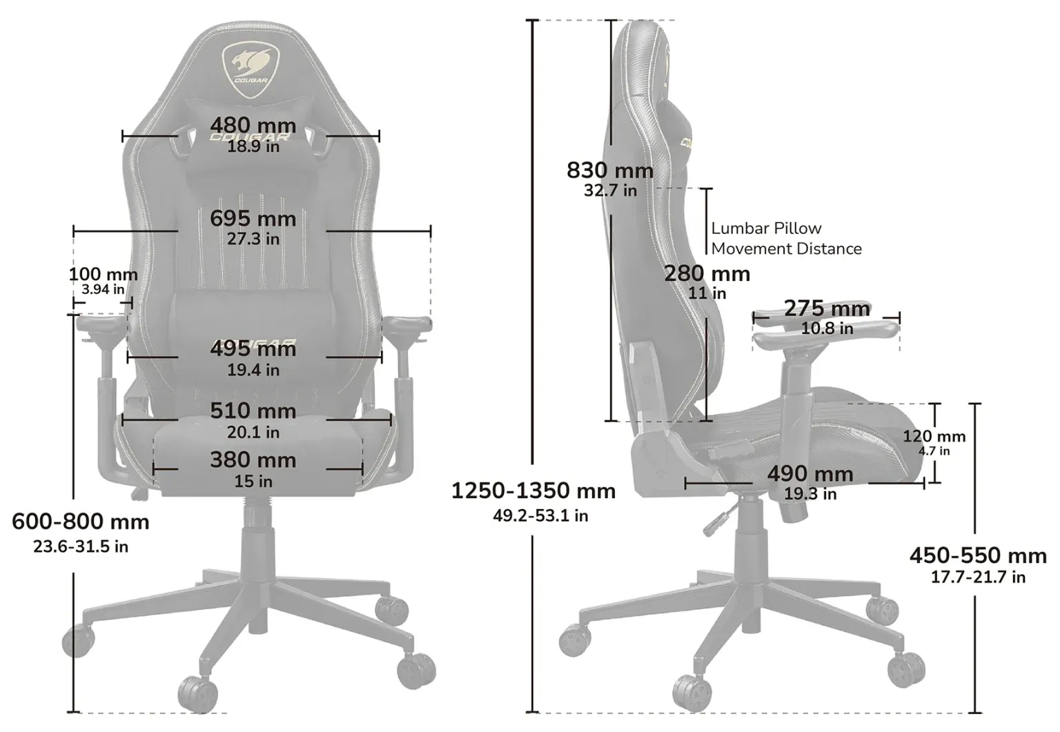 Cougar Explore F Royal Gray Dimension Guide and Size Chart