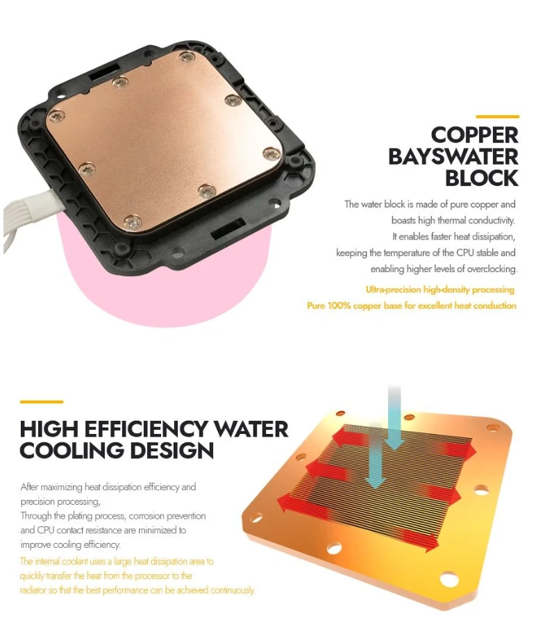 DarkFlash pure copper CPU water block with 100% copper base for superior heat conduction