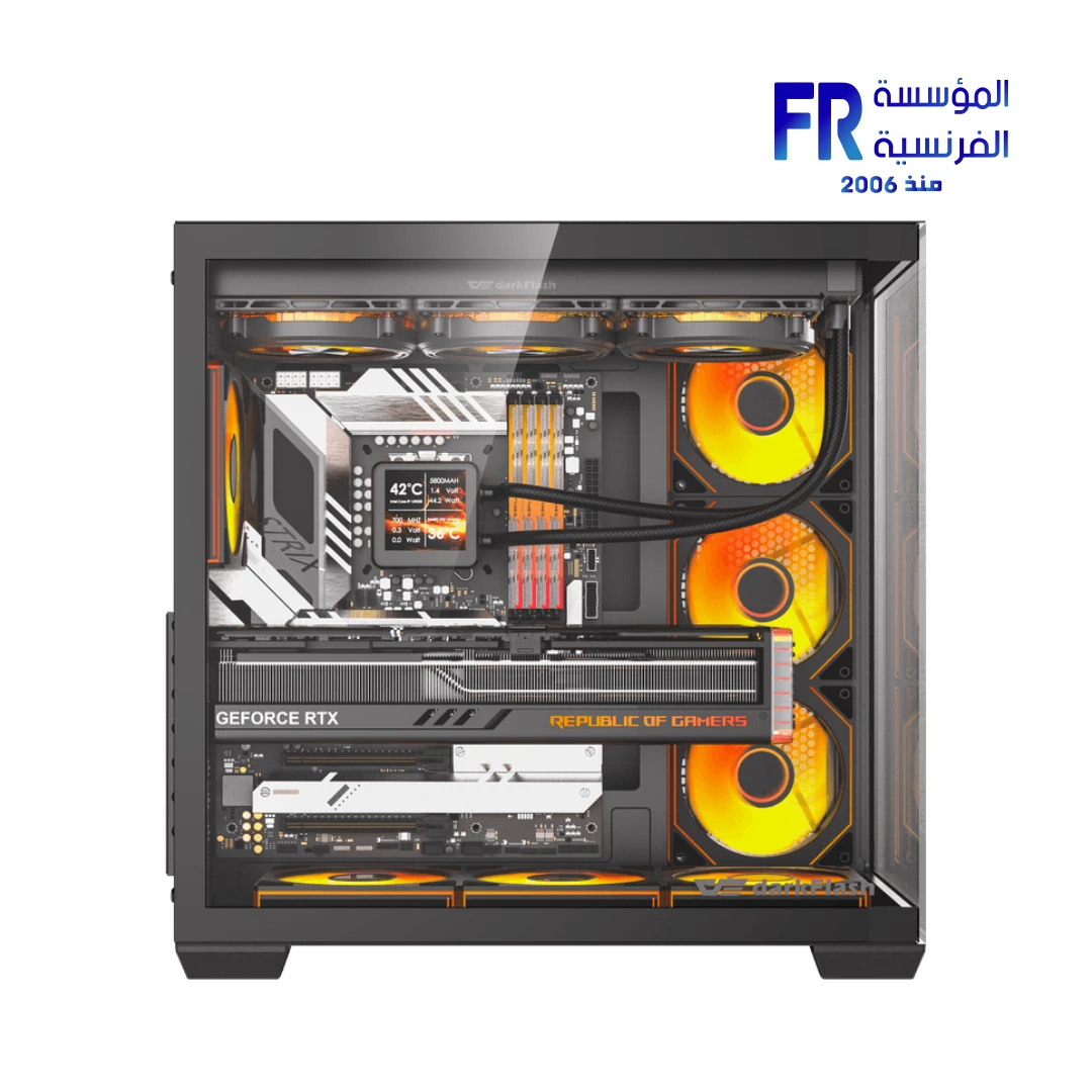 DarkFlash C280 Eatx Pillar Less Panoramic Glass Back Connect Support Vertical Gpu Type C Black Mid Tower Case