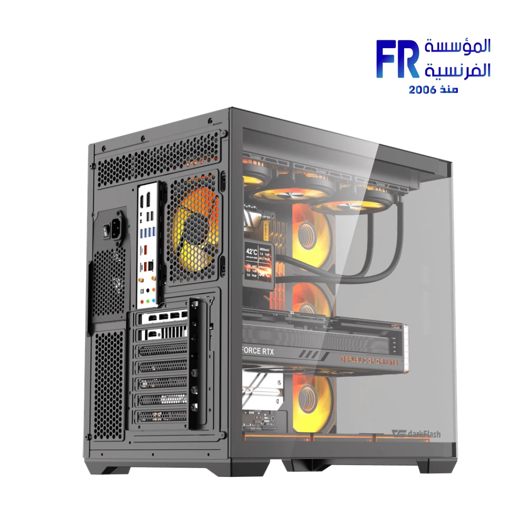 DarkFlash C280 Eatx Pillar Less Panoramic Glass Back Connect Support Vertical Gpu Type C Black Mid Tower Case