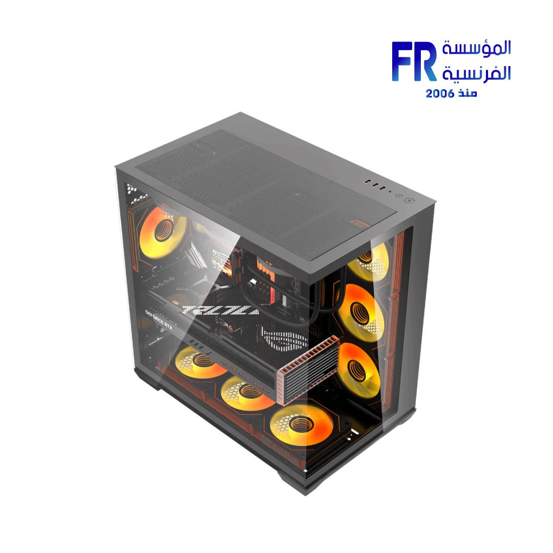 DarkFlash C280 Eatx Pillar Less Panoramic Glass Back Connect Support Vertical Gpu Type C Black Mid Tower Case