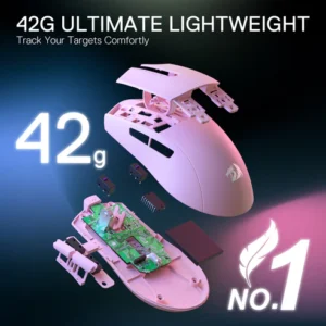 Redragon K1ng M724 Pink wired gaming mouse, up to 12400 DPI, image view 5, product code 6950376722003