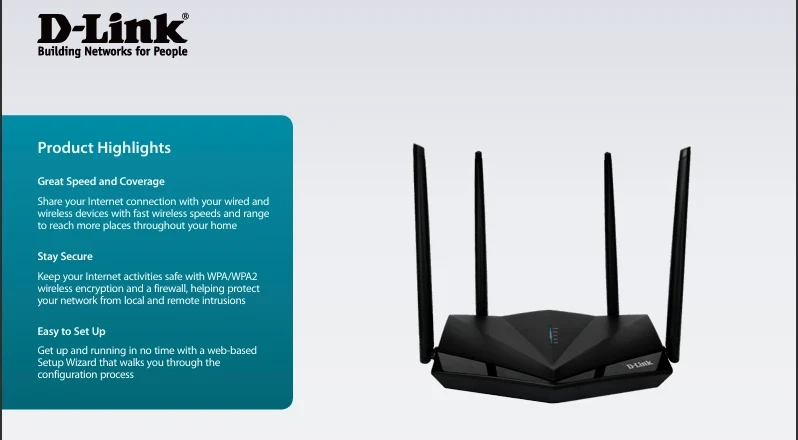 D-Link DIR-650IN Wireless N300 Router with 4 external antennas, WPA/WPA2 encryption, and easy setup