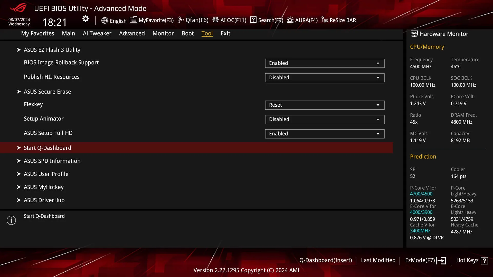 BIOS Q-Dashboard on ROG Strix B850-G WiFi