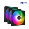 Three ID-COOLING AS-120-ARGB-K TRIO 120mm ARGB PWM case fans with hydraulic bearings
