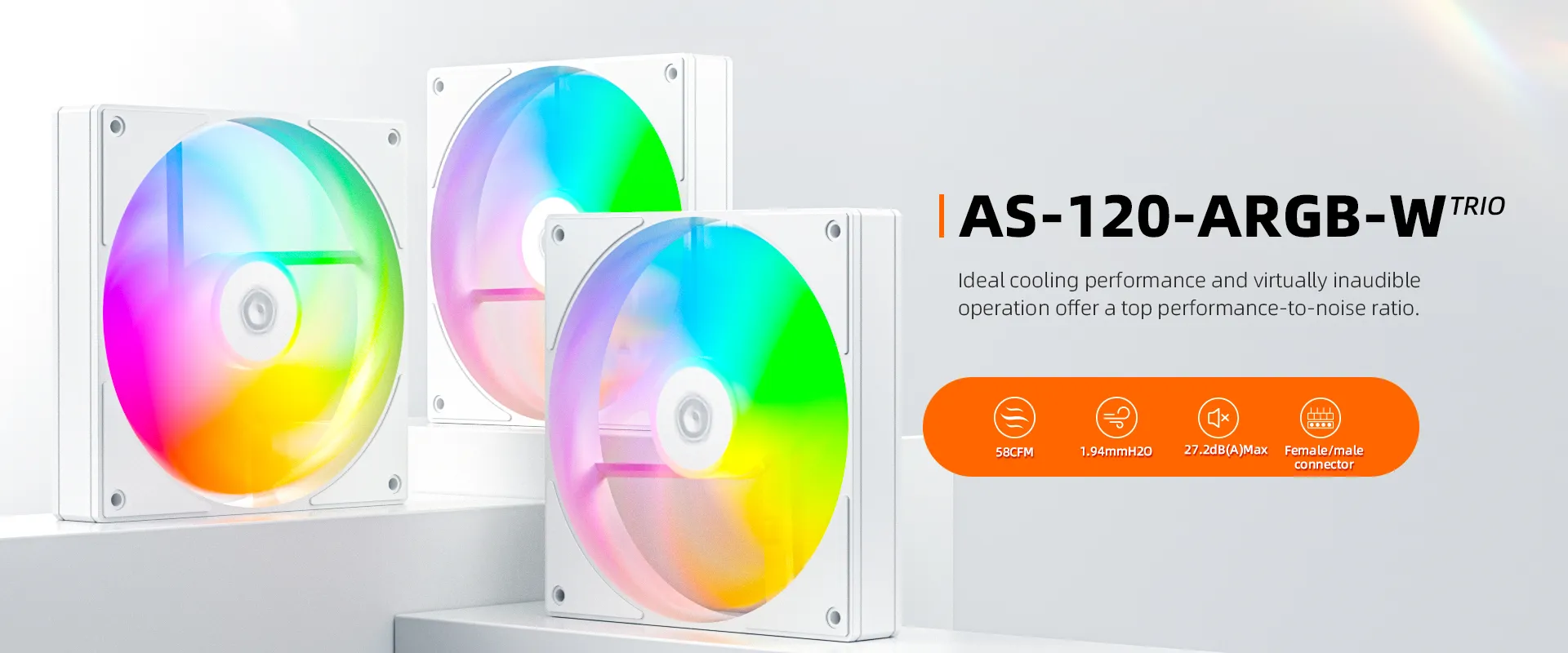 AS-120-ARGB-W TRIO White Triple Pack High-Performance Fans Visual Overview