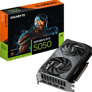 GIGABYTE GeForce RTX 5050 WINDFORCE 8G graphics card, model GV-N5050WF2-8GD, with retail packaging