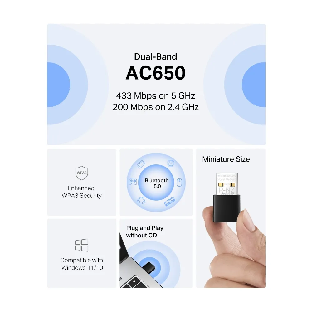 Mercusys MA20NB AC650 Dual-Band Wi-Fi 5 Speeds