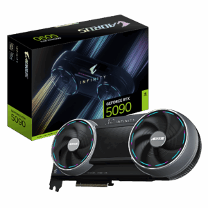 GIGABYTE AORUS GeForce RTX 5090 INFINITY 32GB GDDR7 graphics card and retail box