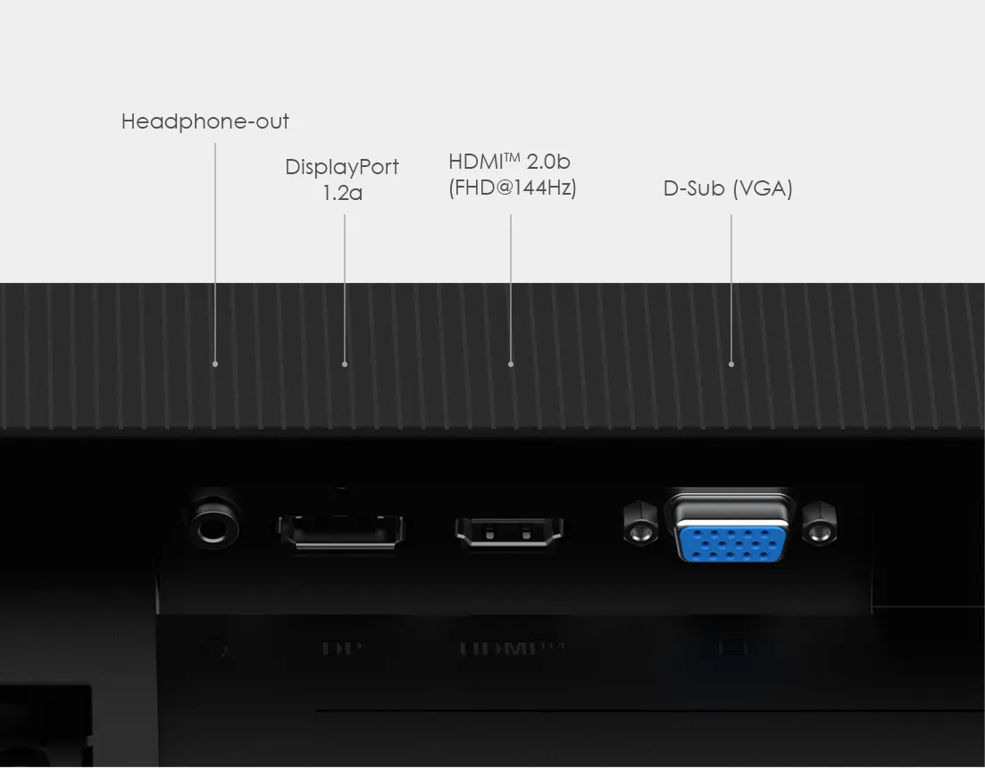 Rear I/O panel with HDMI 2.0b DisplayPort 1.2a VGA and headphone-out ports