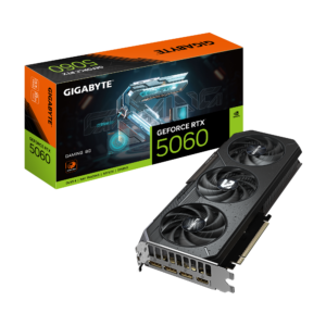 GIGABYTE GeForce RTX 5060 GAMING 8G graphics card and retail box, model GV-N5060GAMING-8GD