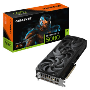 GIGABYTE GeForce RTX 5080 WINDFORCE OC V2 SFF 16GB GDDR7 graphics card and retail box