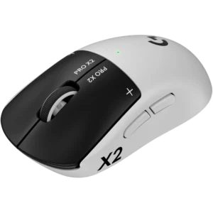 Logitech G PRO X2 SUPERSTRIKE LIGHTSPEED wireless gaming mouse in Lunar Eclipse white and black finish