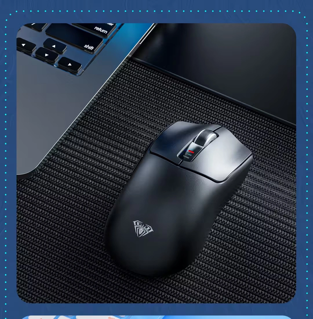 AULA SC580 black gaming mouse bottom view showing sensor and mode switch