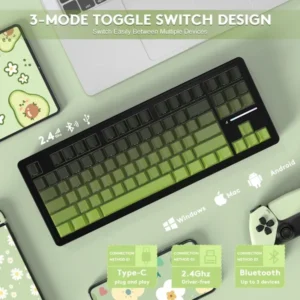 ⁦Attack Shark M87 Pro V2 Tri Mode RGB Green Tea Gaming Keyboard⁩ - الصورة ⁦8⁩