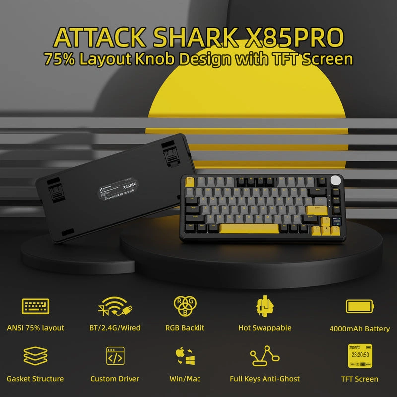 Attack Shark X85 Pro mechanical keyboard packaging with accessories
