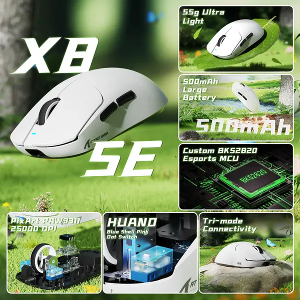 Attack Shark X8 SE tri-mode white gaming mouse front view