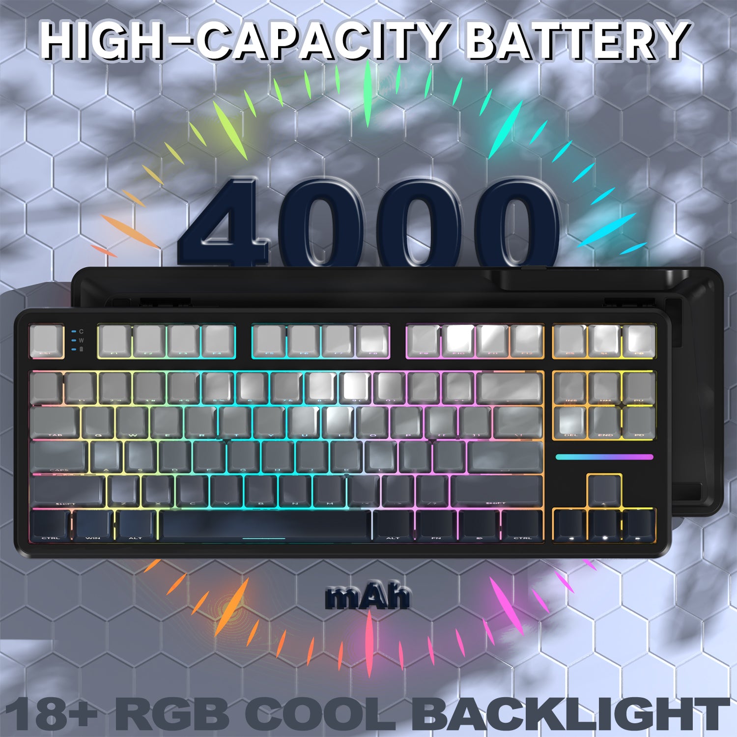 Attack Shark X87 Moonlit Night gaming keyboard front view with side-printed keycaps