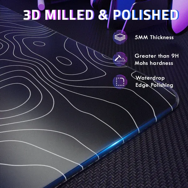 Attack Shark CM05 Contour Black tempered glass gaming mouse pad front view