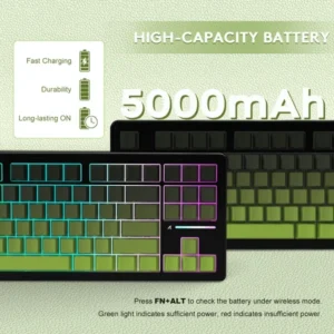 ⁦Attack Shark M87 Pro V2 Tri Mode RGB Green Tea Gaming Keyboard⁩ - الصورة ⁦4⁩