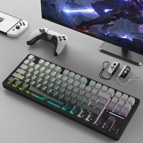 Attack Shark M87 Pro V2 tri-mode RGB moonlit night gaming keyboard front view