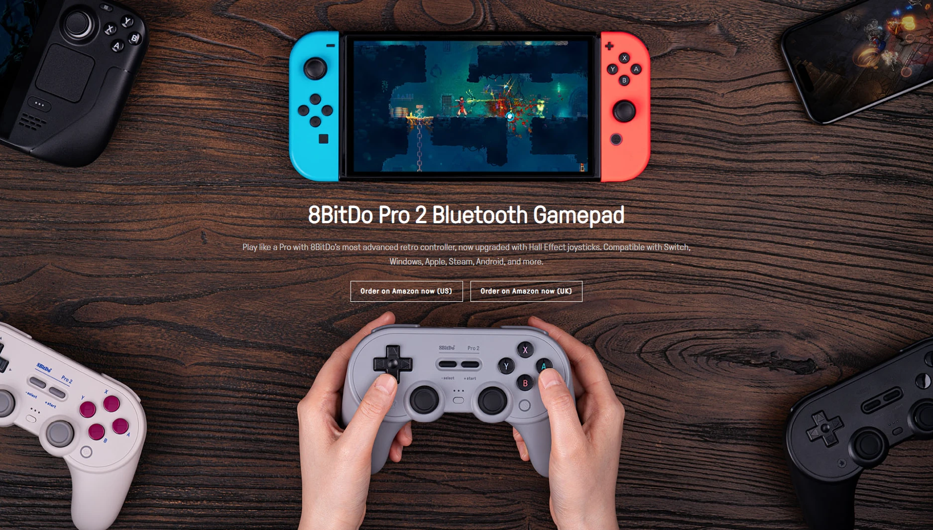 8BitDo Pro 2 Bluetooth Wireless Gray Controller with Hall Effect Joysticks