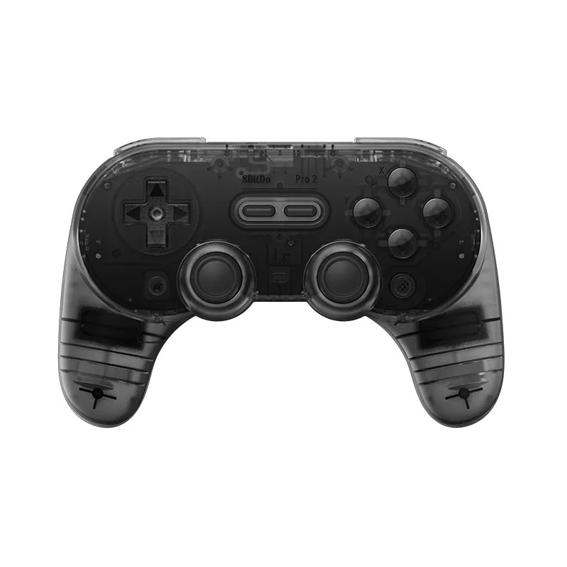 8BitDo Pro 2 Bluetooth controller with transparent black shell