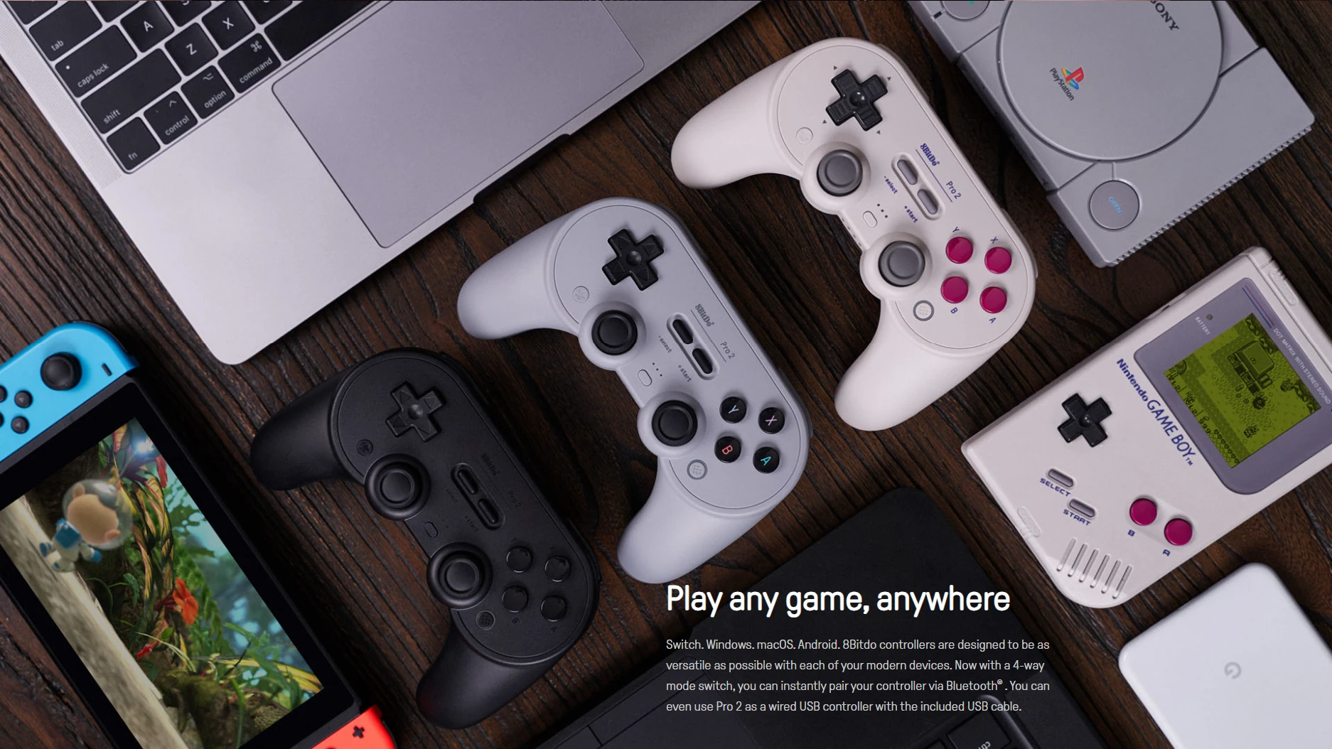 8BitDo Pro 2 versatile multi-platform controller with 4-way mode switch