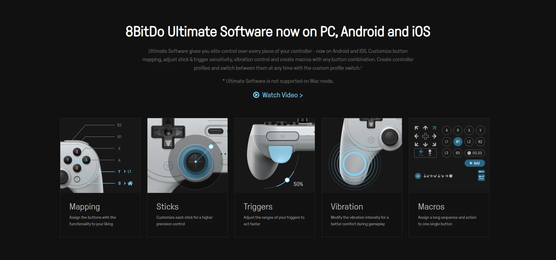 8BitDo Ultimate Software trigger control vibration and macros